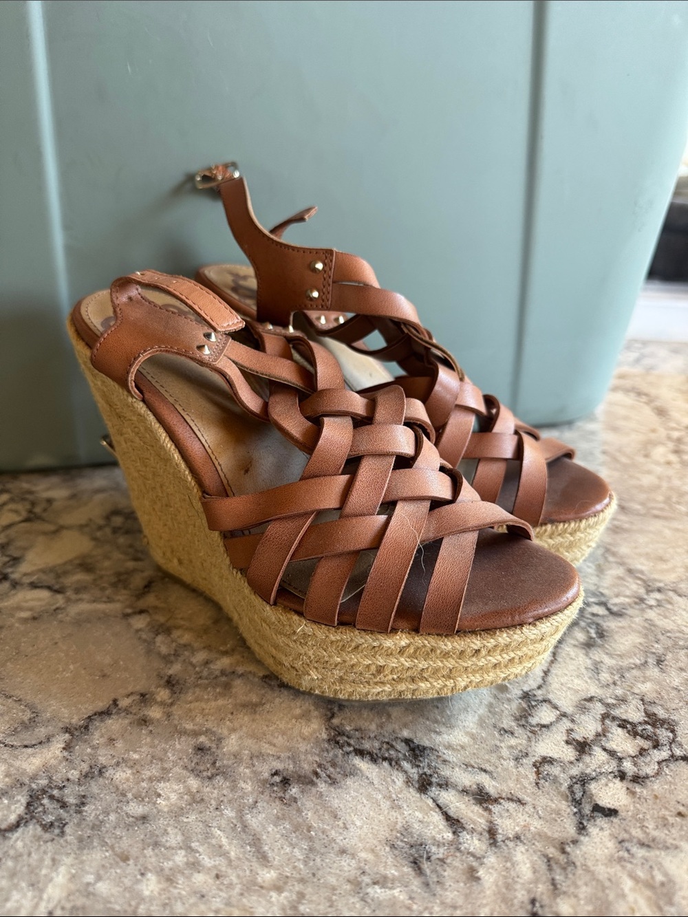 Fergalicious Brown Woven Espadrille Wedge Sandals